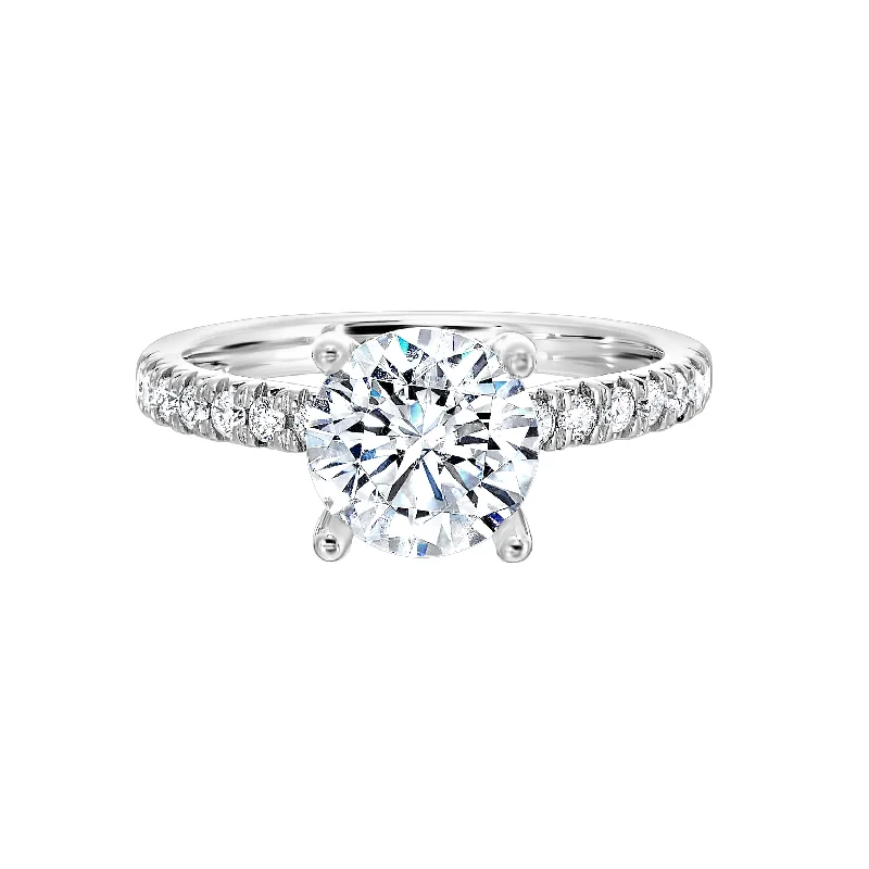 Stunning engagement rings with princess halos-Round Brilliant Cut Hidden Halo Lab-Created Diamond Pave Engagement Ring in White Gold, 2.38 cttw