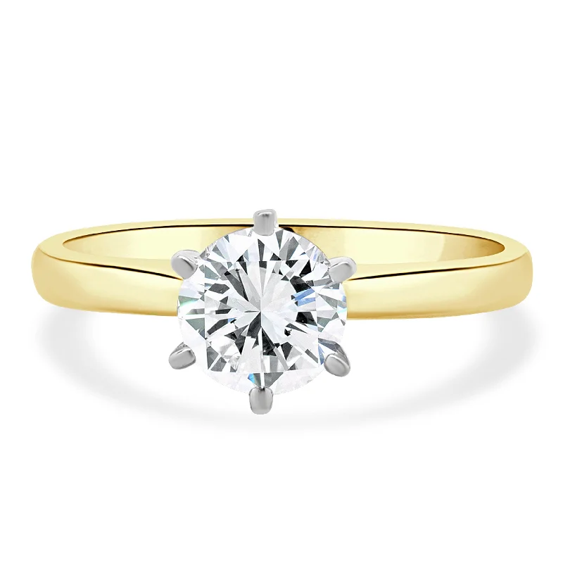 Custom-designed engagement rings for women-14 Karat Yellow & White Gold Round Brilliant Cut Diamond Engagement Ring