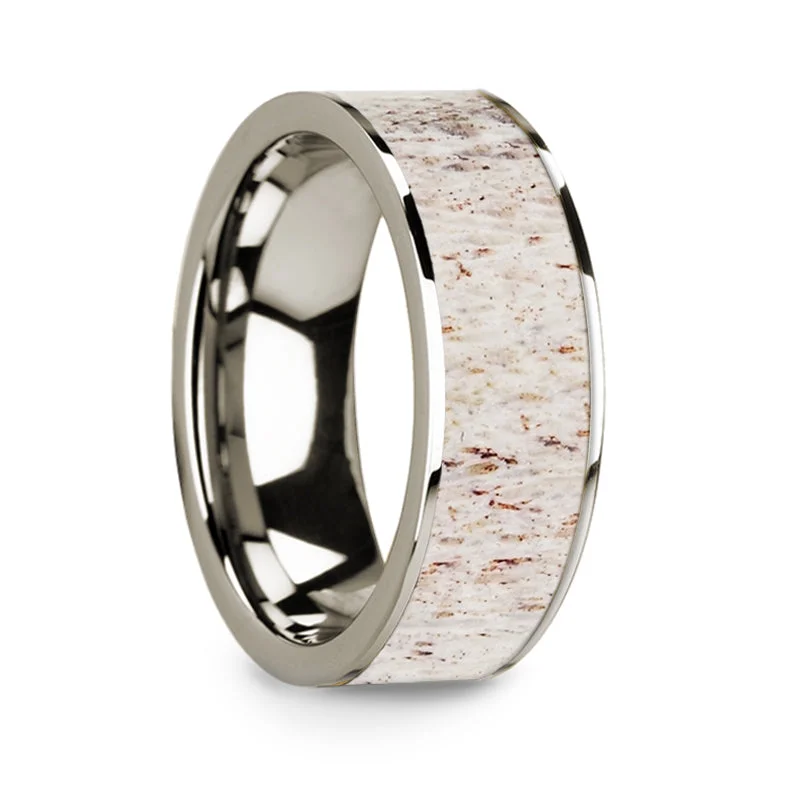 Rings with antique-style settings-White Deer Antler Inlay 14k White Gold Men's Wedding Band