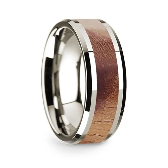 Affordable engagement rings for women-14k White Gold Men's Wedding Band with Olive Wood Inlay