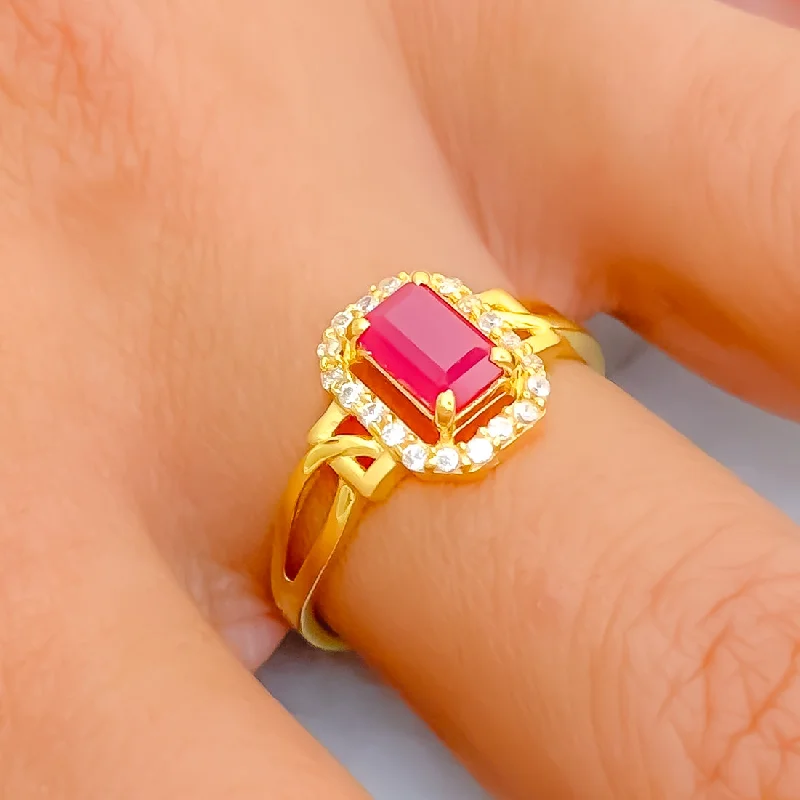 Luxury rings with topaz gemstones-Charming Rectangular 22k Gold CZ Ring