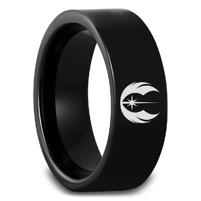 Bold statement rings for women-Star Wars Jedi Order Black Tungsten Men's Wedding Band