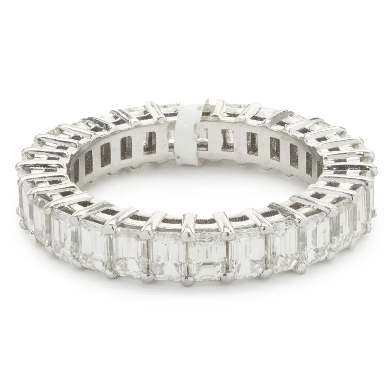 Classic engagement rings with white diamond accents-14 Karat White Gold Emerald Cut Diamond Eternity Band