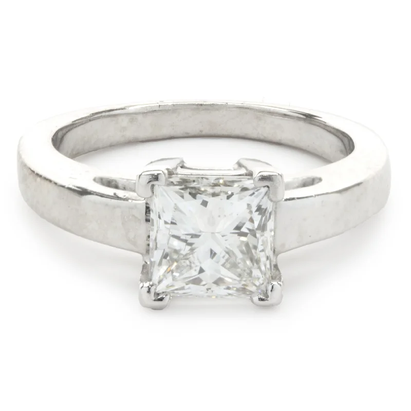 Elegant solitaire engagement rings-Platinum Princess Cut Solitaire Engagement Ring