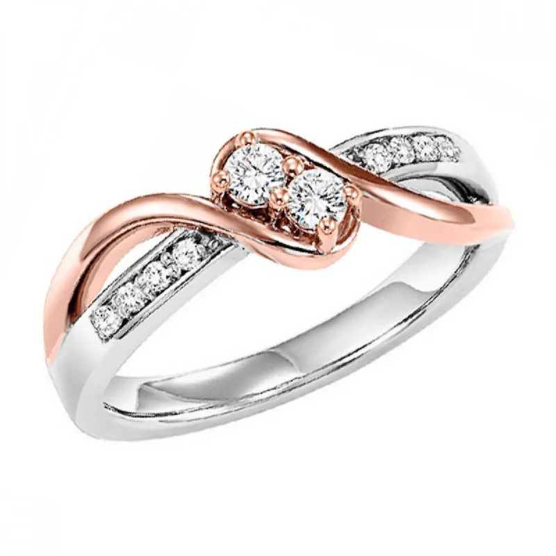 Unique engagement rings with three-stone settings-Twogether Rose and White Gold Diamond Ring, .20ctw.