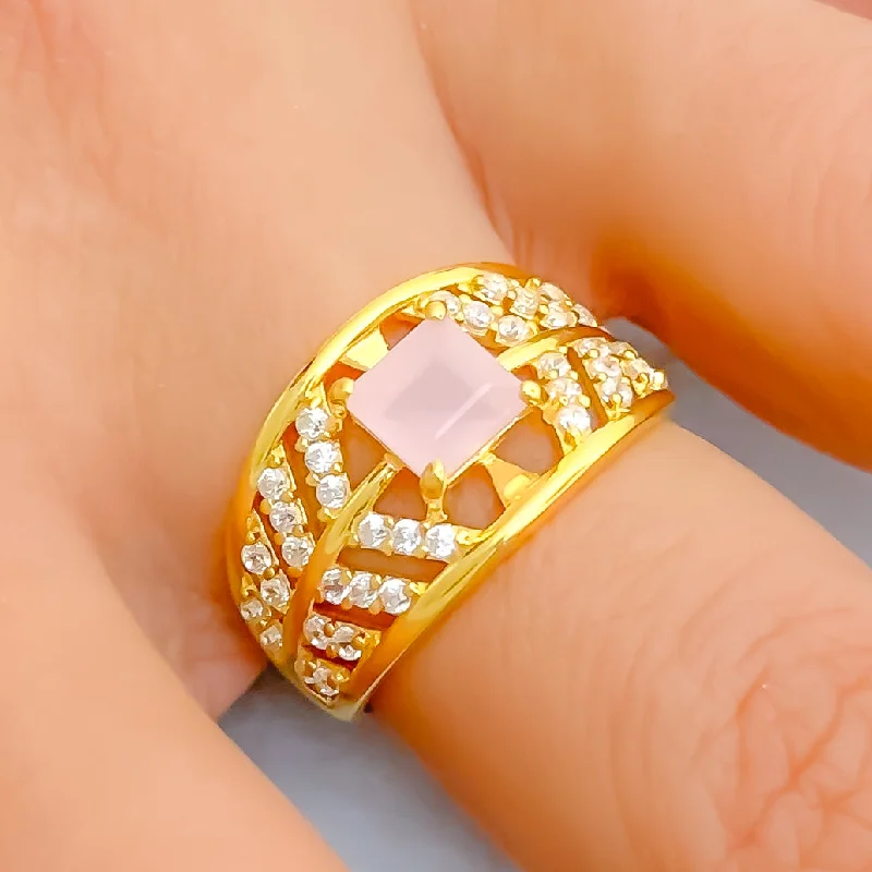 Beautiful diamond rings for special events-Pink Delightful 22k Gold CZ Statement Ring