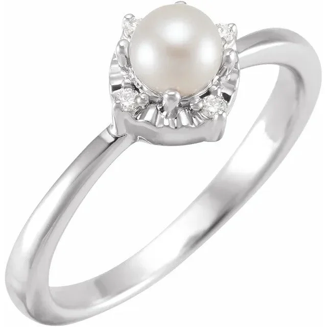 Timeless engagement rings with round halos-Freshwater Pearl Ring with Diamonds