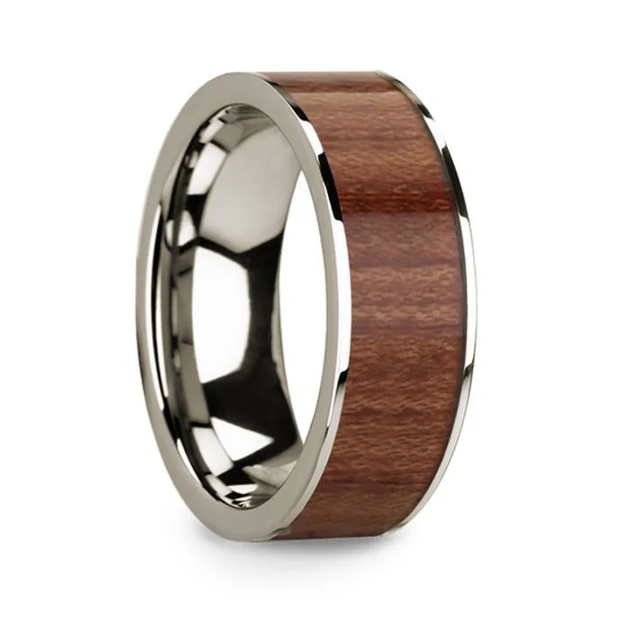 Engagement rings with fancy cut diamonds-Rosewood Inlay 14k White Gold Men's Wedding Band