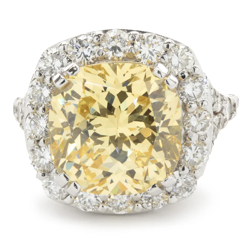 Classic engagement rings with oval diamonds-14 Karat White Gold Yellow Cubic Zirconia and Diamond Ring