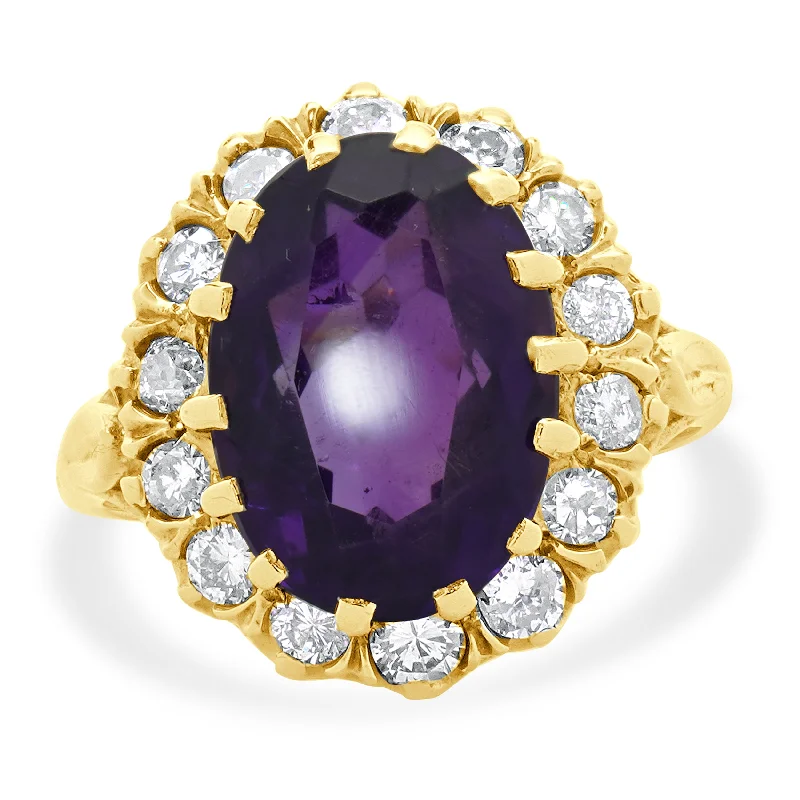 Unique engagement rings with marquise-cut diamonds-10 Karat Yellow Gold Oval Amethyst and Diamond Cocktail Ring