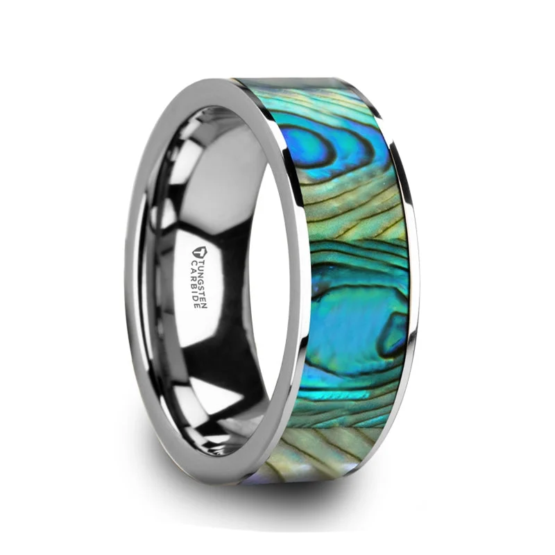 Beautiful rings with opals-Tungsten Men's Wedding Band with Mother of Pearl Inlay