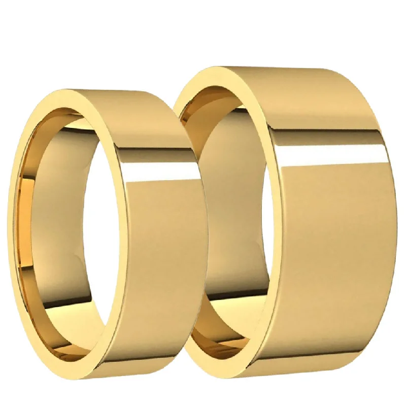 Elegant rings for formal events-Classic Solid 14k Yellow Gold Couple's Matching Wedding Band Set