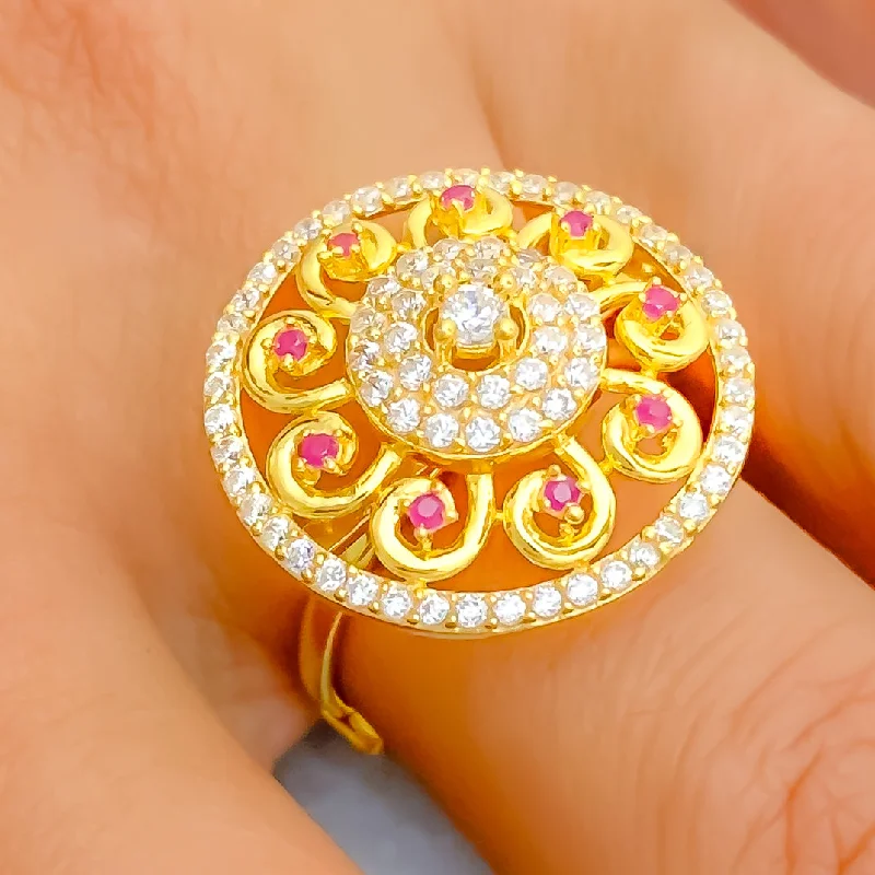 Vintage-inspired rings with diamonds-Majestic Bright 22k Gold CZ Statement Ring