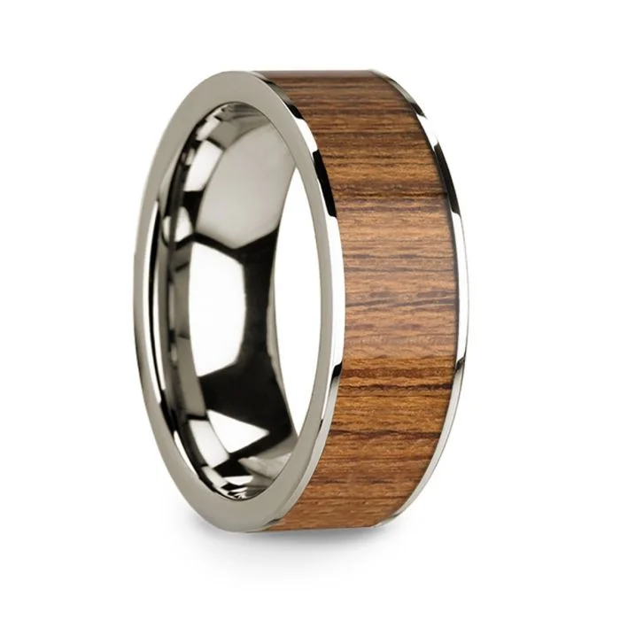 Affordable diamond rings for women-14k White Gold Men's Wedding Band with Teak Wood Inlay