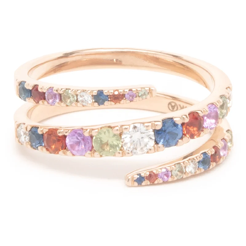 Beautiful engagement rings with vintage settings-14 Karat Rose Gold Rainbow Sapphire and Diamond Bypass Ring