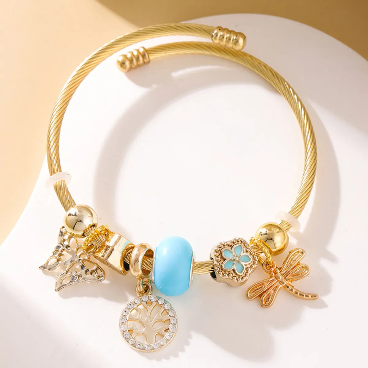 Trendy bangles with mixed metals-Simple Style Life Tree Butterfly Alloy Steel Wholesale Bangle