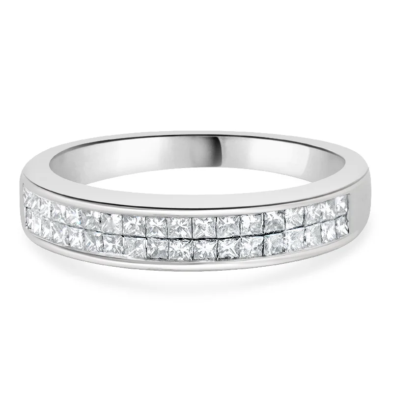 Affordable engagement rings with emerald accents-14 Karat White Gold Invisible Set Double Row Diamond Band