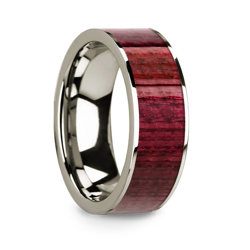 Beautiful rings with moonstones-Purpleheart Wood Inlay 14k White Gold Men's Wedding Band