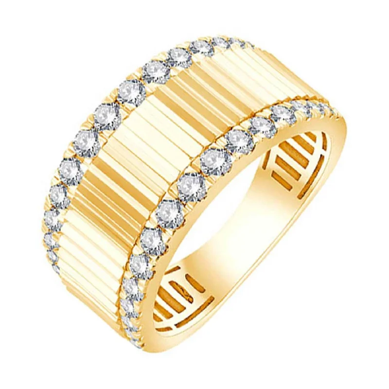 Beautiful engagement rings with emerald-cut diamonds-Sculptural Yellow Gold Diamond Ridged Ring Band, 0.63cttw