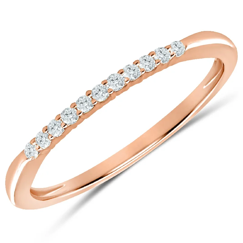 Vintage-inspired engagement rings with opals-Delicate Rose Gold Diamond Anniversary Band with 11 Prong Set Diamonds, 0.10 cttw