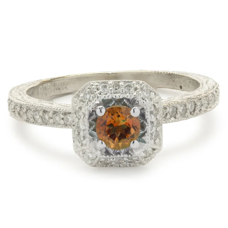 Unique engagement rings with heart-shaped diamonds-14 Karat White Gold Citrine and Diamond Ring