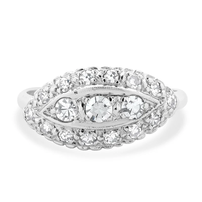 Classic engagement rings with radiant cut diamonds-14 Karat White Gold Pave Diamond Vintage Art Deco Ring