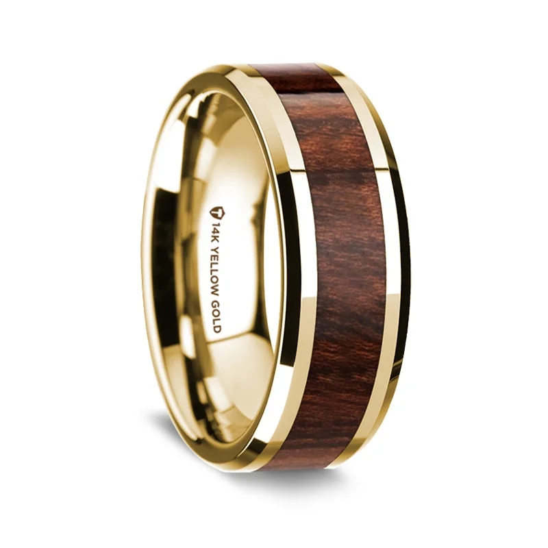 Luxury diamond rings for women-14k Yellow Gold Men's Wedding Band with Carpathian Wood Inlay