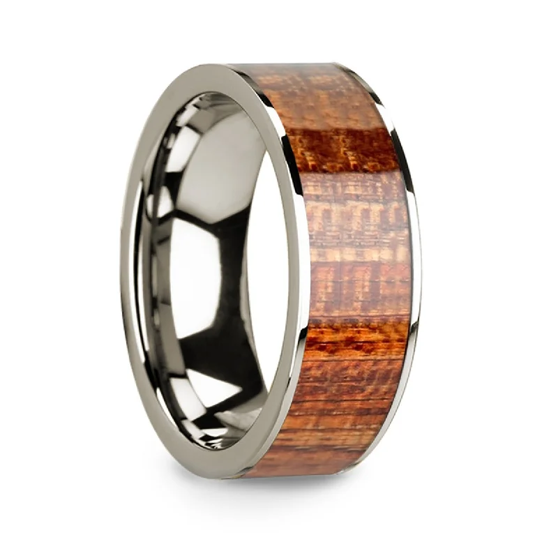 Unique promise rings for women-Mahogany Wood Inlay 14k White Gold Men's Wedding Band