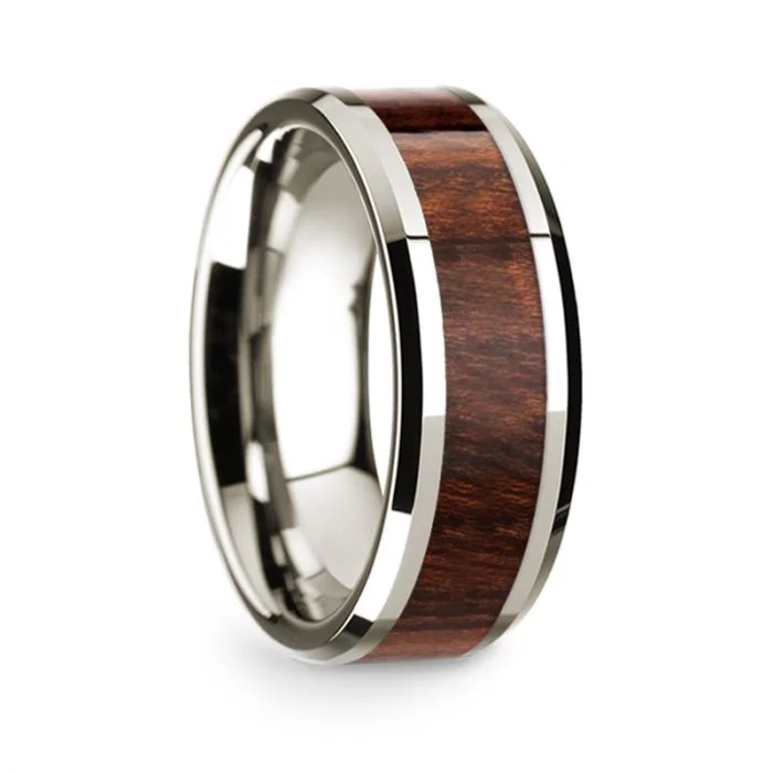 Affordable diamond rings for women-14k White Gold Men's Wedding Band with Carpathian Wood Inlay